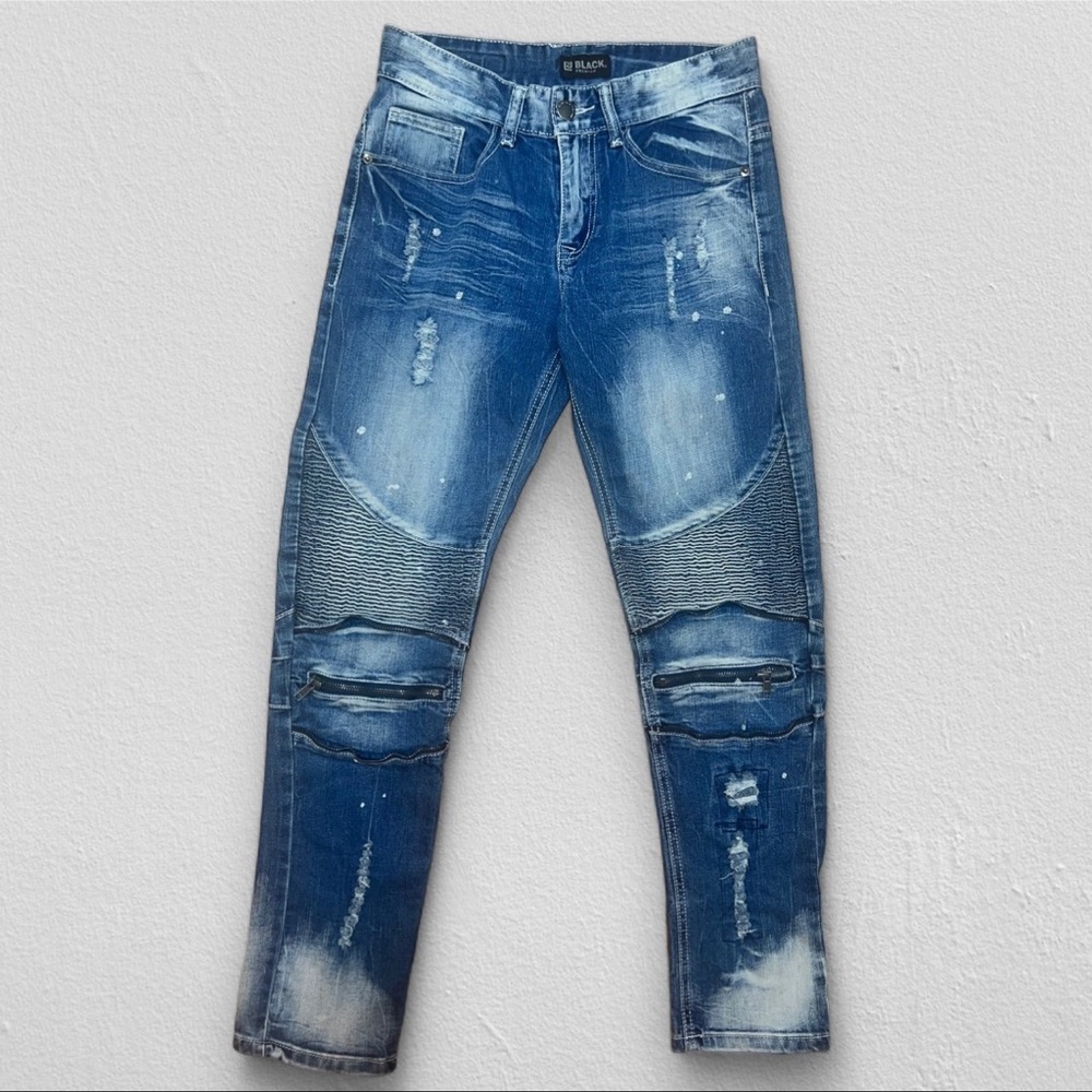EUC CJ Black Premium Distressed Skinny Flex Blue Jeans, Size Men’s 28/30